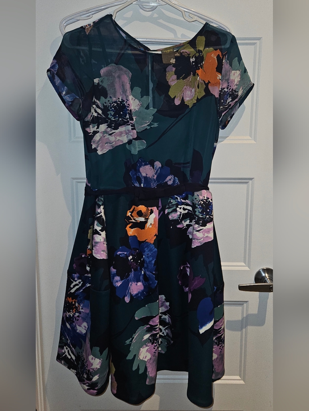 Taylor Navy Dress with Purple and Olive Floral Accents